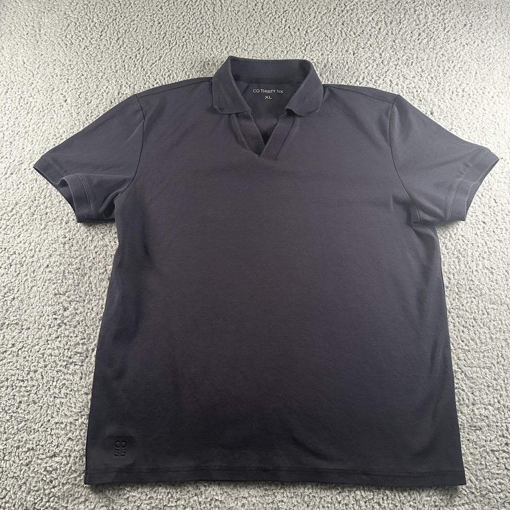CO THIRTY SIX Polo Shirt Mens XL Bllack Cotton Stretch V Neck Logo Casual